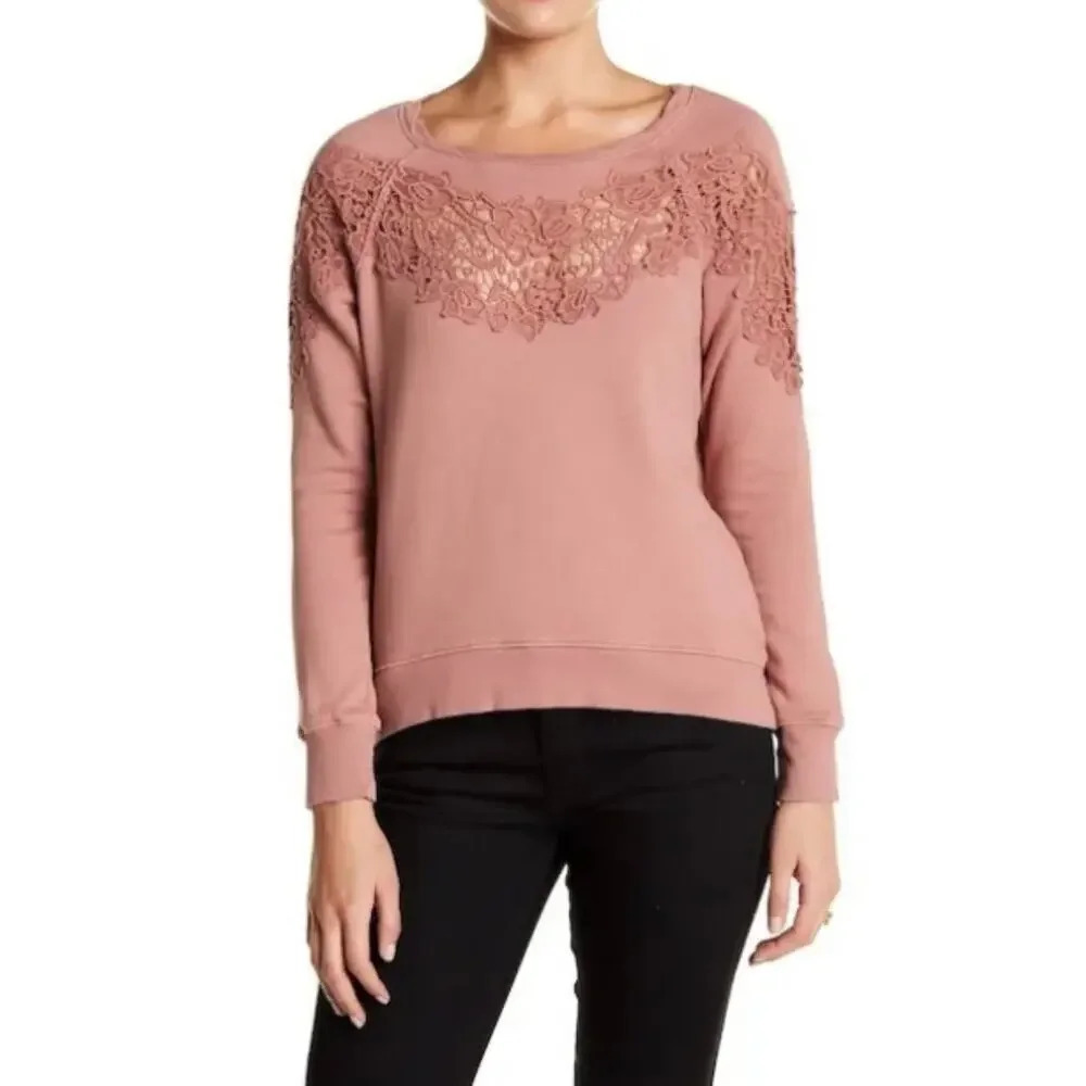Pam & Gela Annie Hi-Lo lace inset sweatshirt sz P